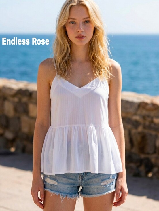 Endless Rose Tops - ENDLESS ROSE  Tank Cami With Adjustsble Straps ,Pleated Back & Peplum Hem. S. 👀